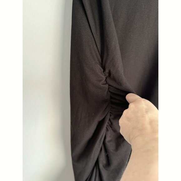 BEBE Y2K Crystal Logo Ruched Sleeveless Midi Dress Size Large Black Stretch 90s - Picture 5 of 11